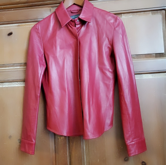 Red Leather Shirt Jacket 